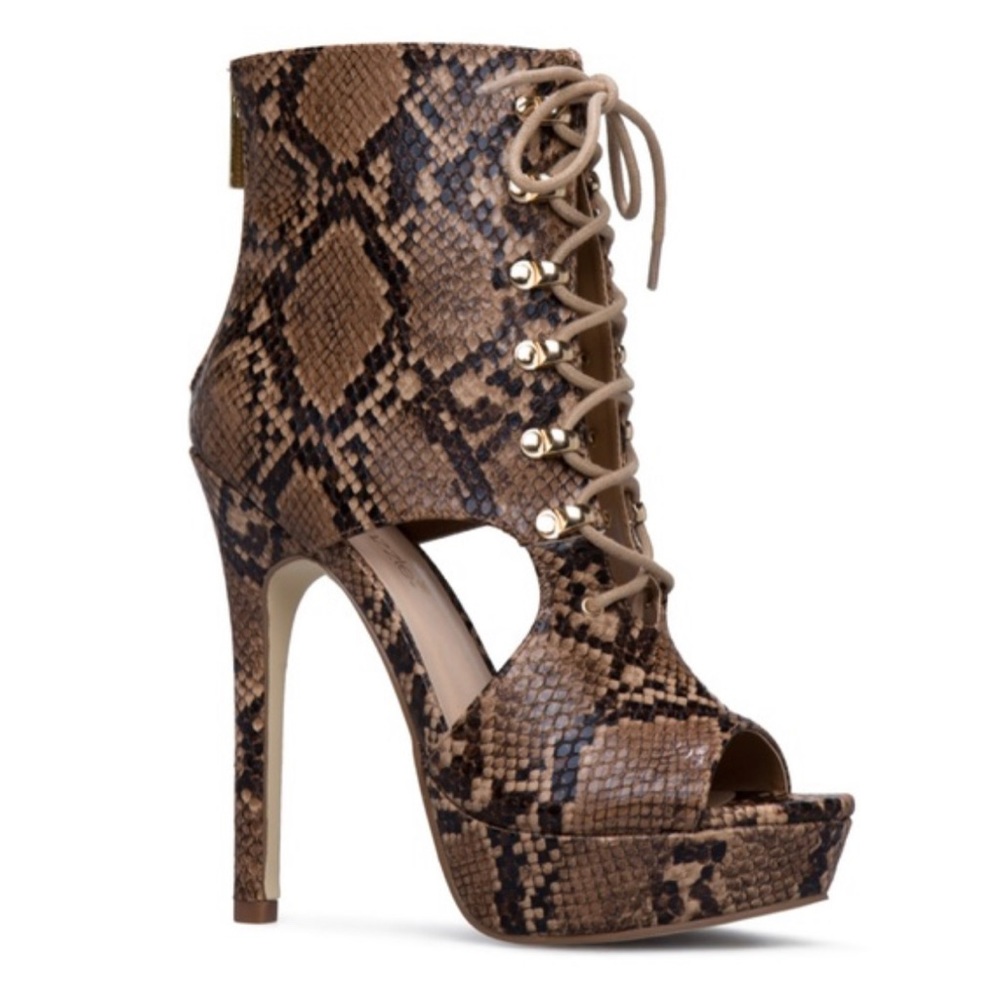 NEW Shoedazzle FELICE LACE-UP PLATFORM Natural Snake Women's Size 10